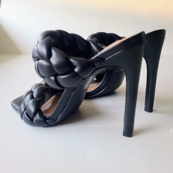 Steve Madden 'Kenley' Chunky Black Braided Leather Sandal Stiletto Heels Size 7 - Picture 8 of 14